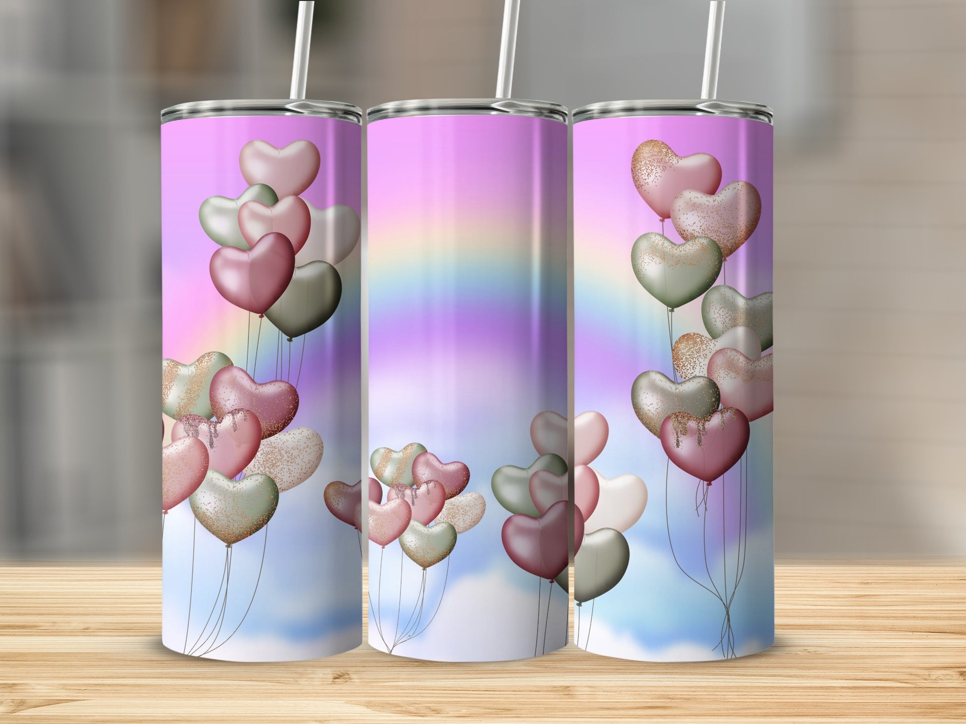 Heart Balloons and Rainbow Tumbler Design
