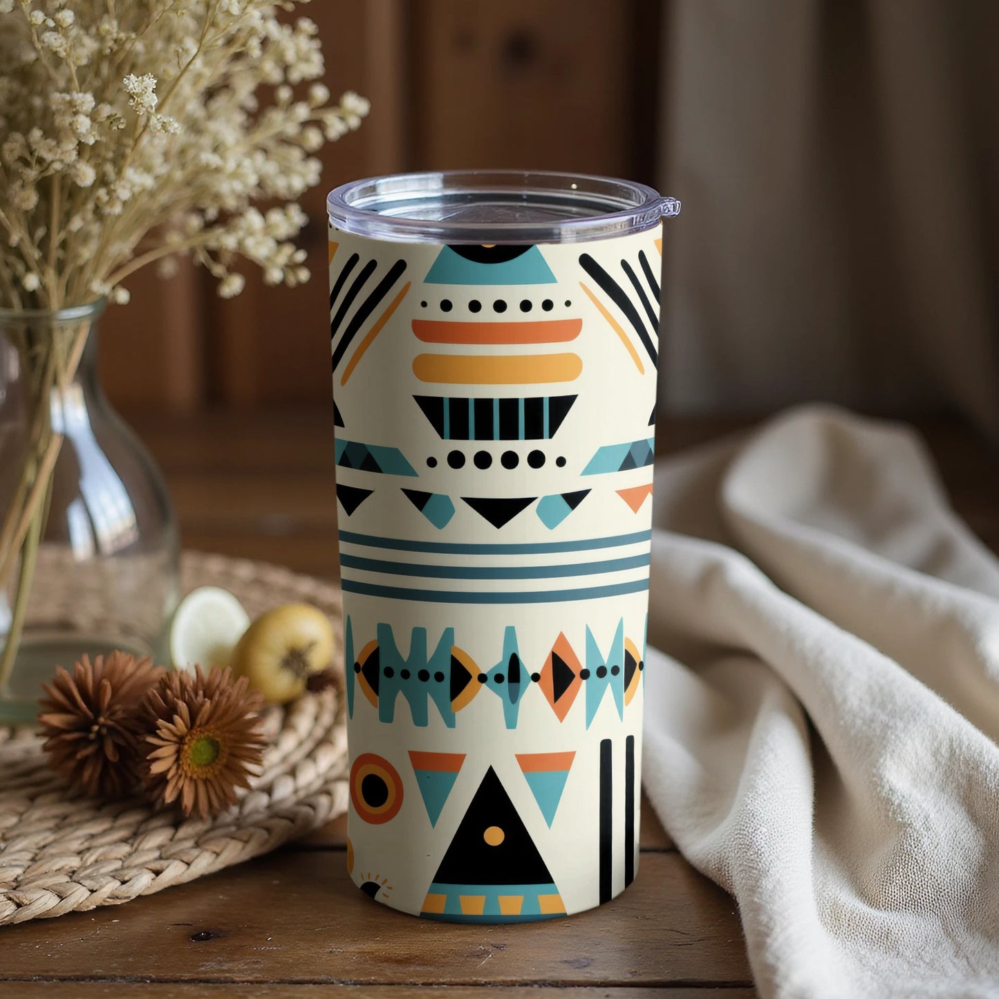 Abstract Geometric Pattern Insulated Travel Tumbler