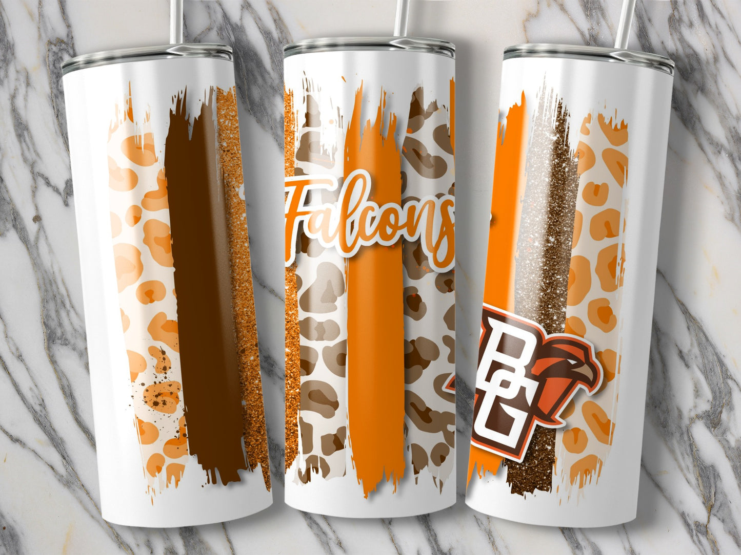Falcons and Stripes BGSU Logo Digital Design Tumblers
