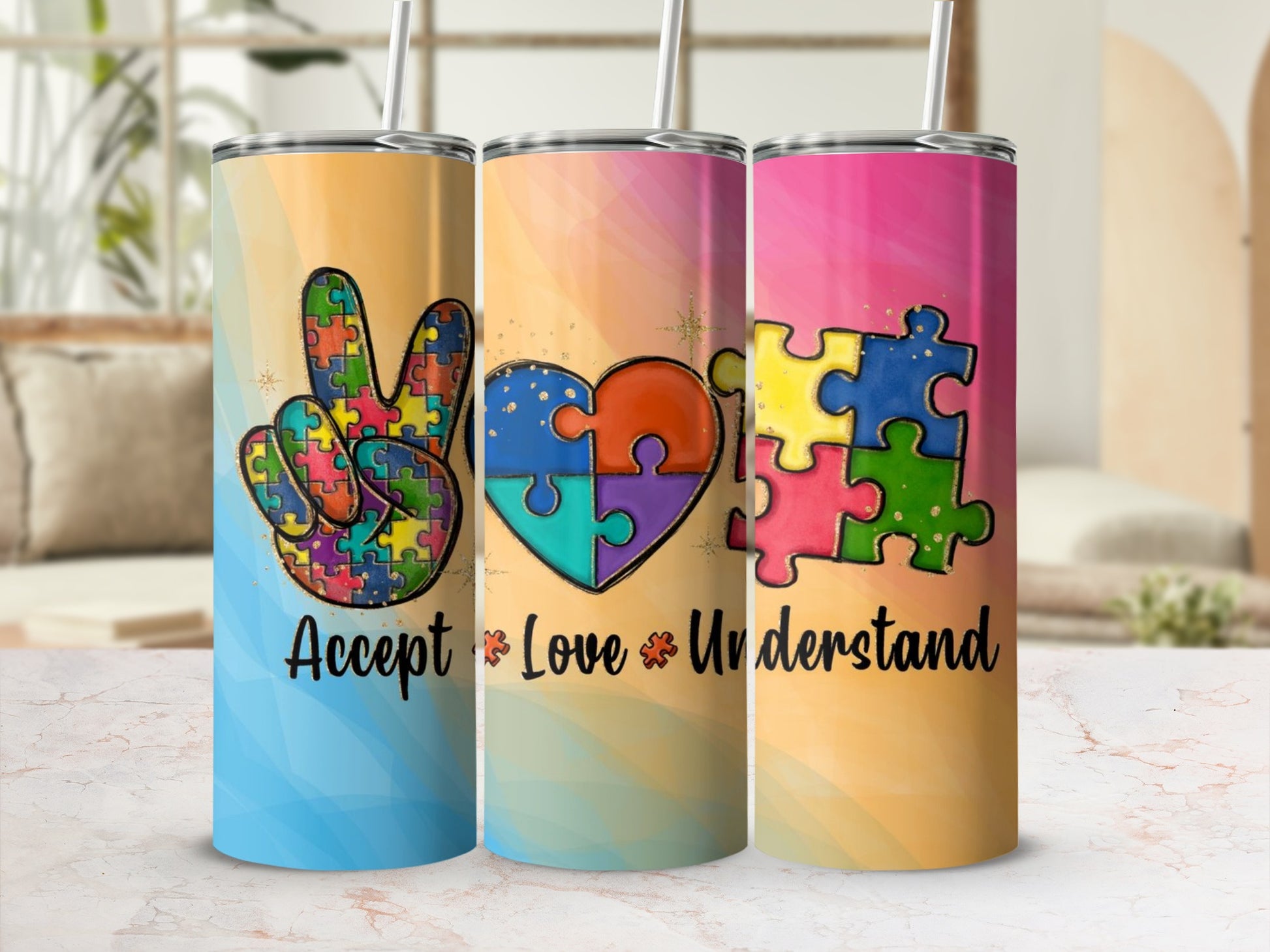 Colorful Puzzle Piece Designs with Positive Messages