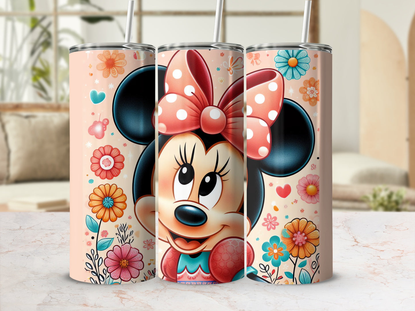 Cute Minnie Mouse Floral Design Tumbler