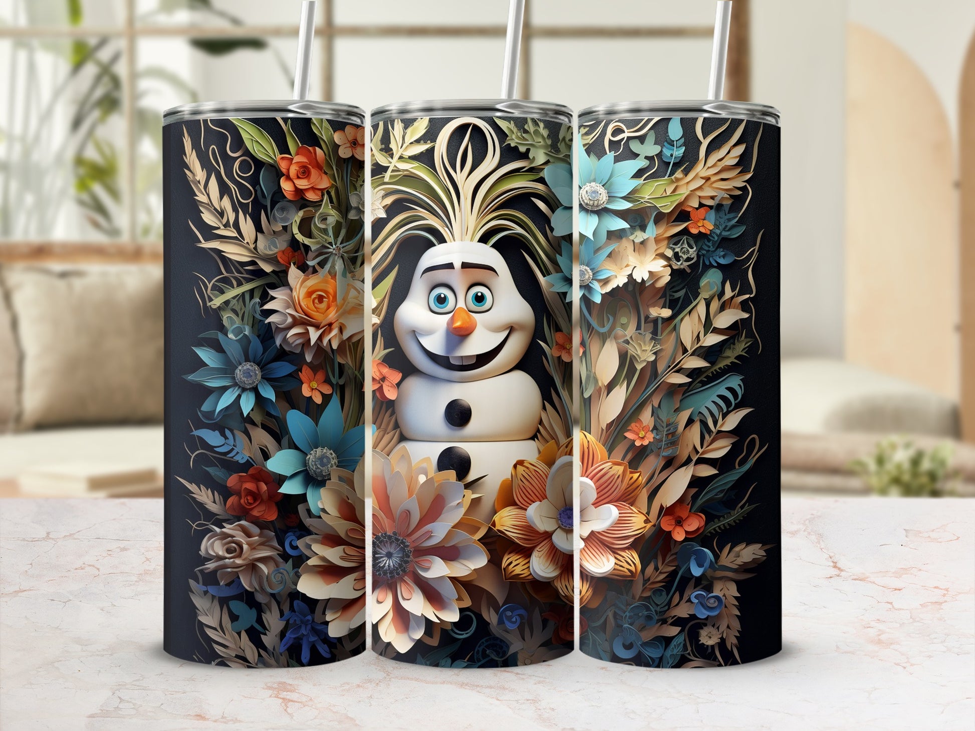 Floral and Snowman Art Insulated Tumbler Product