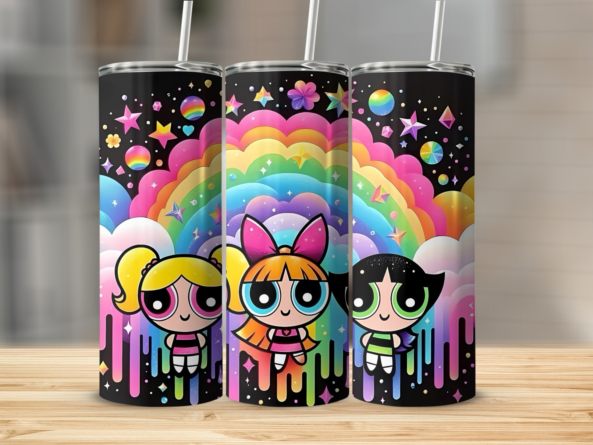 Colorful Rainbow Stars Cartoon Characters Tumbler