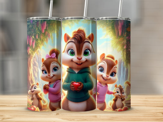 Animated Chipmunks With Apple Digital Art Design Tumblers
