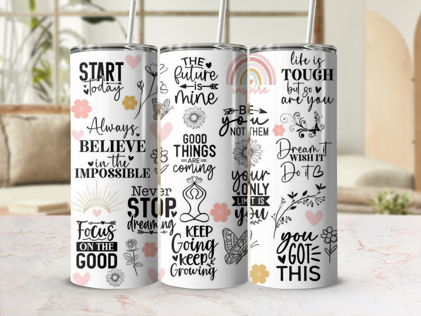 Inspirational Quotes Stainless Steel Tumbler with Straw