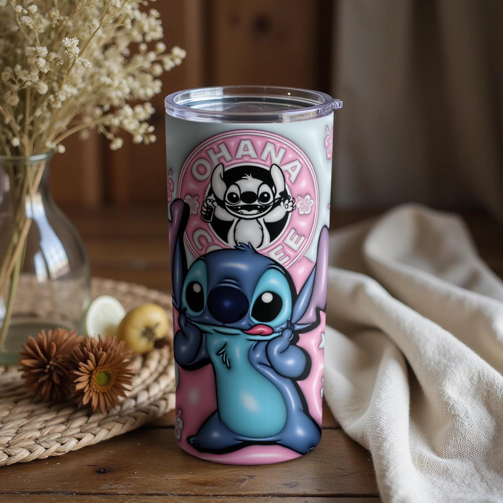 Ohana Means Family Design Tumbler With Cute Characters