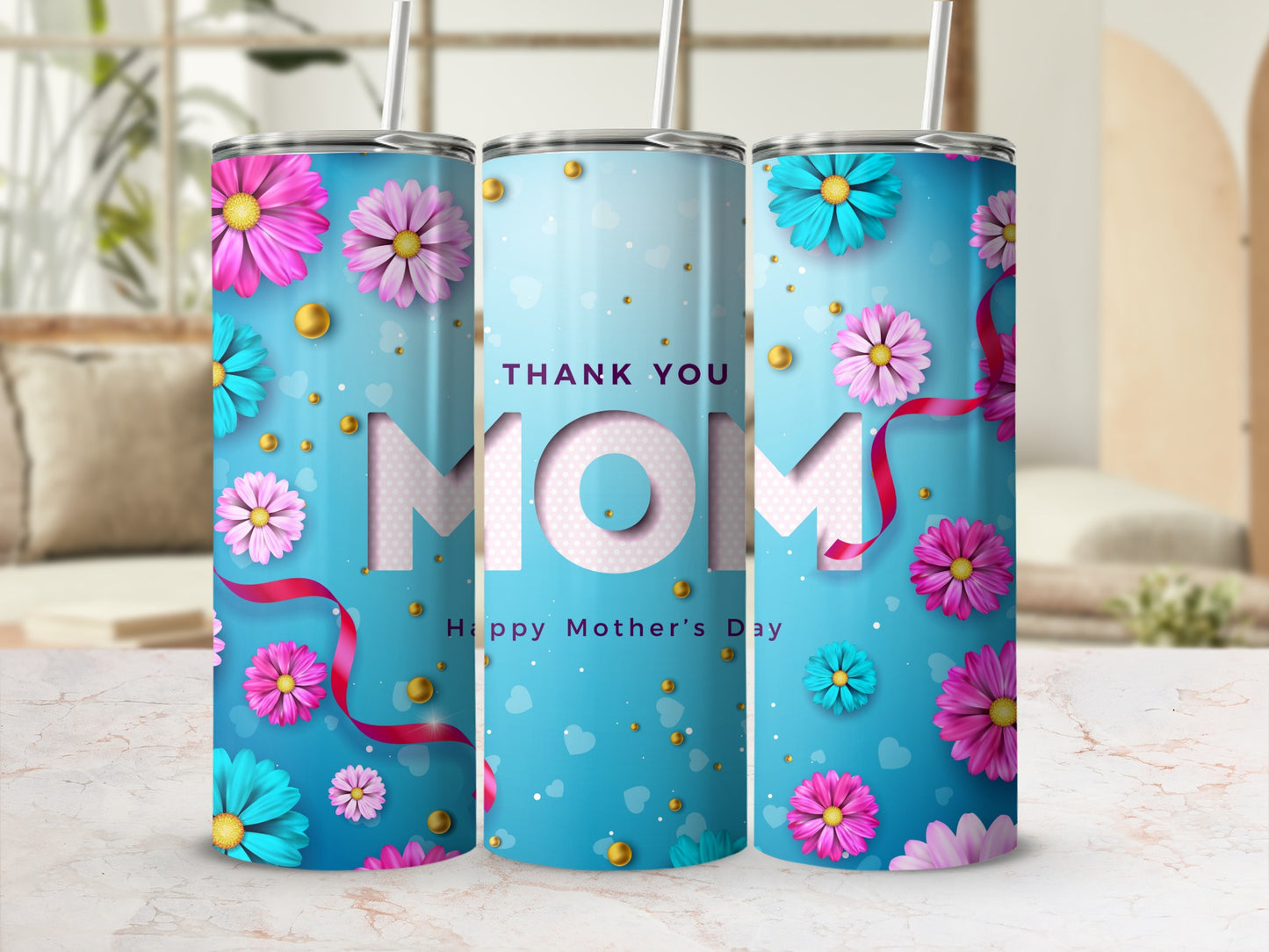 Thank You Mom Happy Mother's Day Floral Tumbler