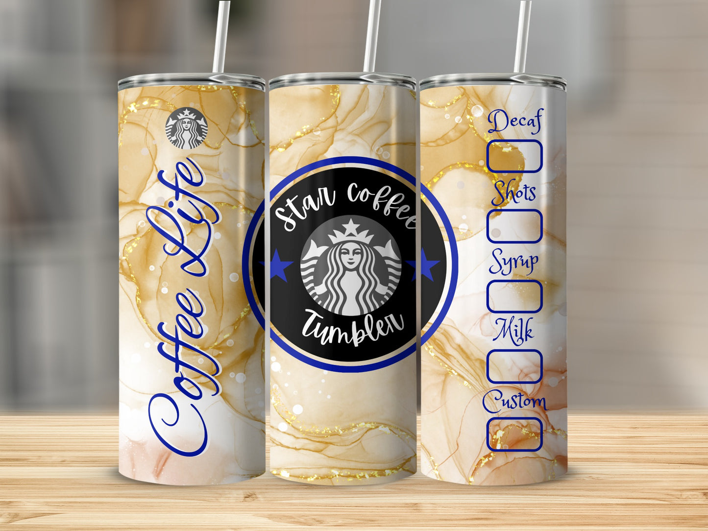 Coffee Life Star Coffee Tumbler Custom Decaf Shots Syrup Milk