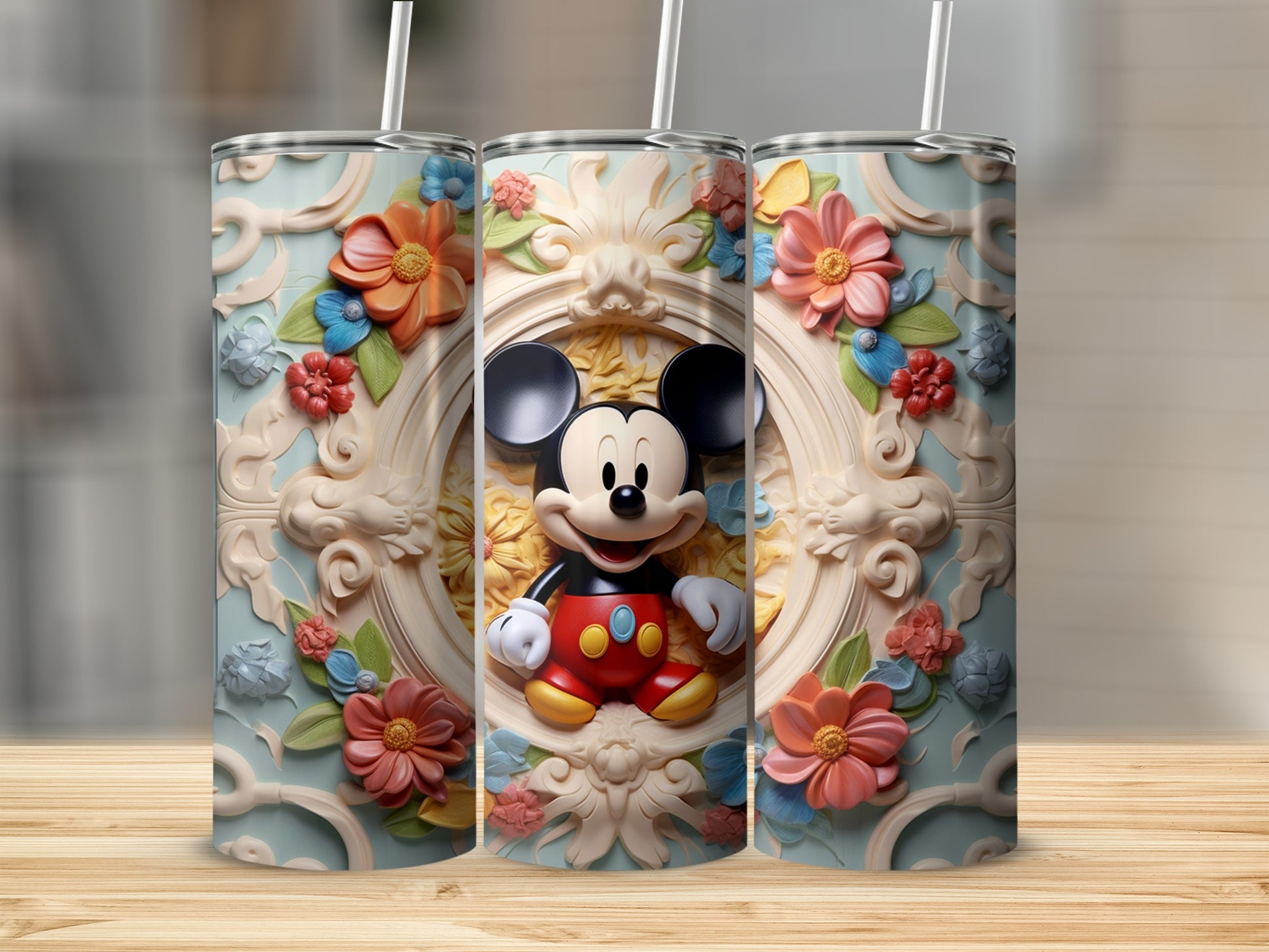 Colorful Tumbler with Mickey and Floral Design
