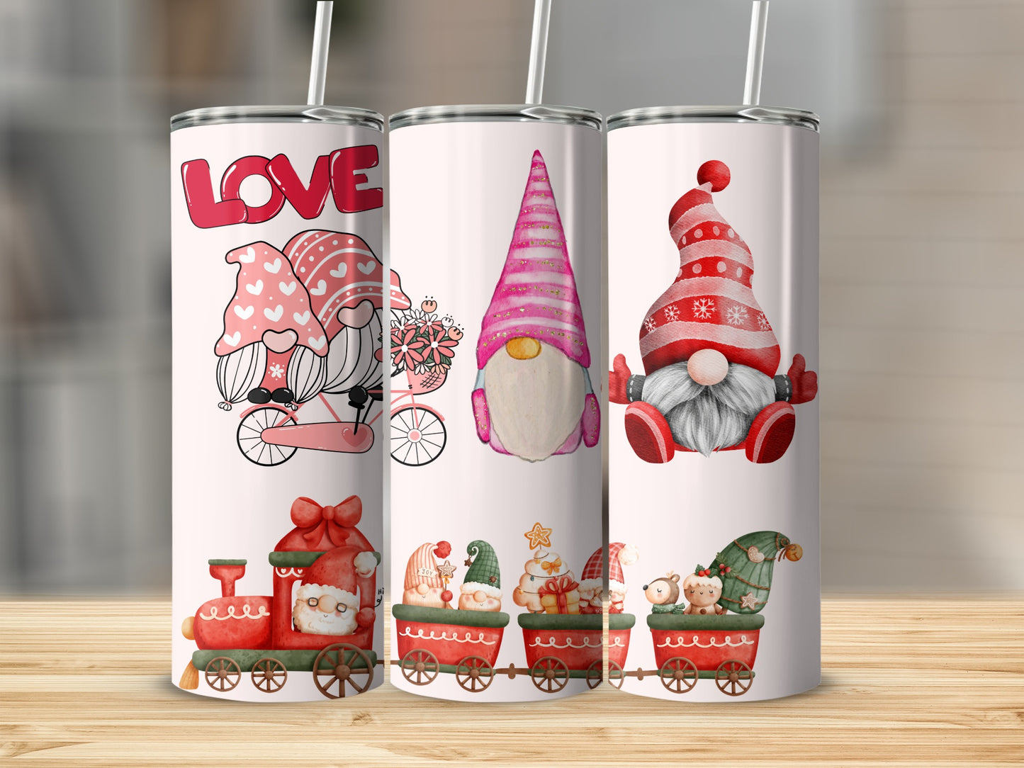Christmas Gnome and Train Themed Tumbler Cups
