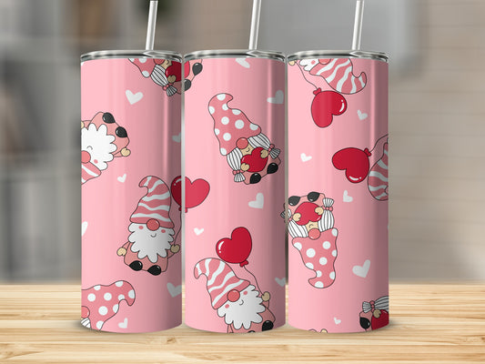Cute Gnome Heart Pattern Pink Tumbler Product