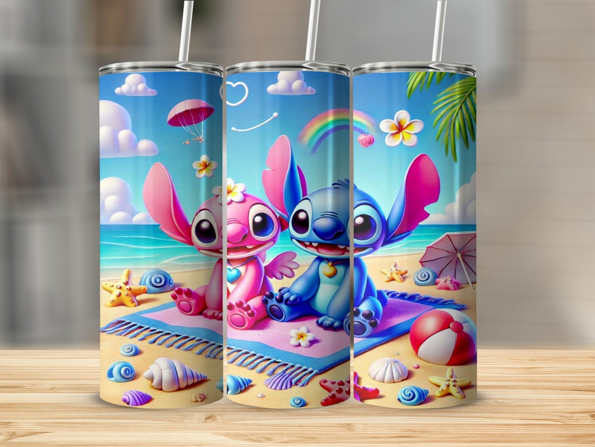 Adorable Cartoon Beach Scene Decorated Tumbler Cup