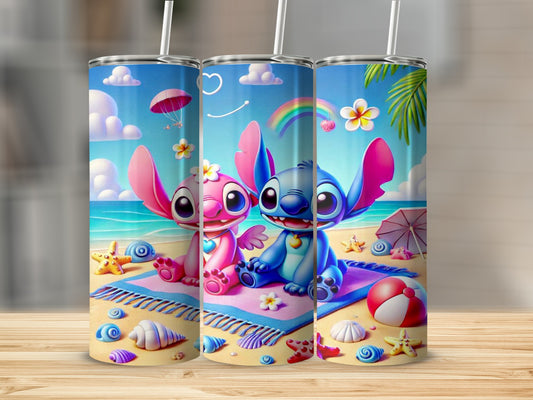 Adorable Cartoon Beach Scene Decorated Tumbler Cup