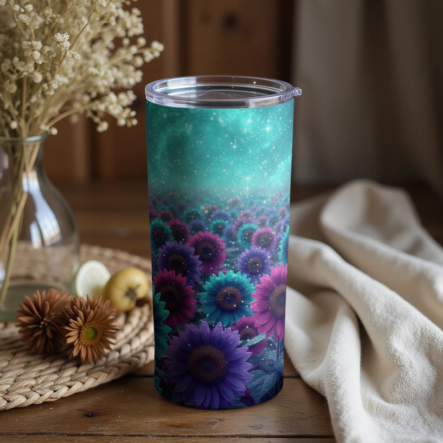 Colorful Floral Design Tumblers with Starry Sky