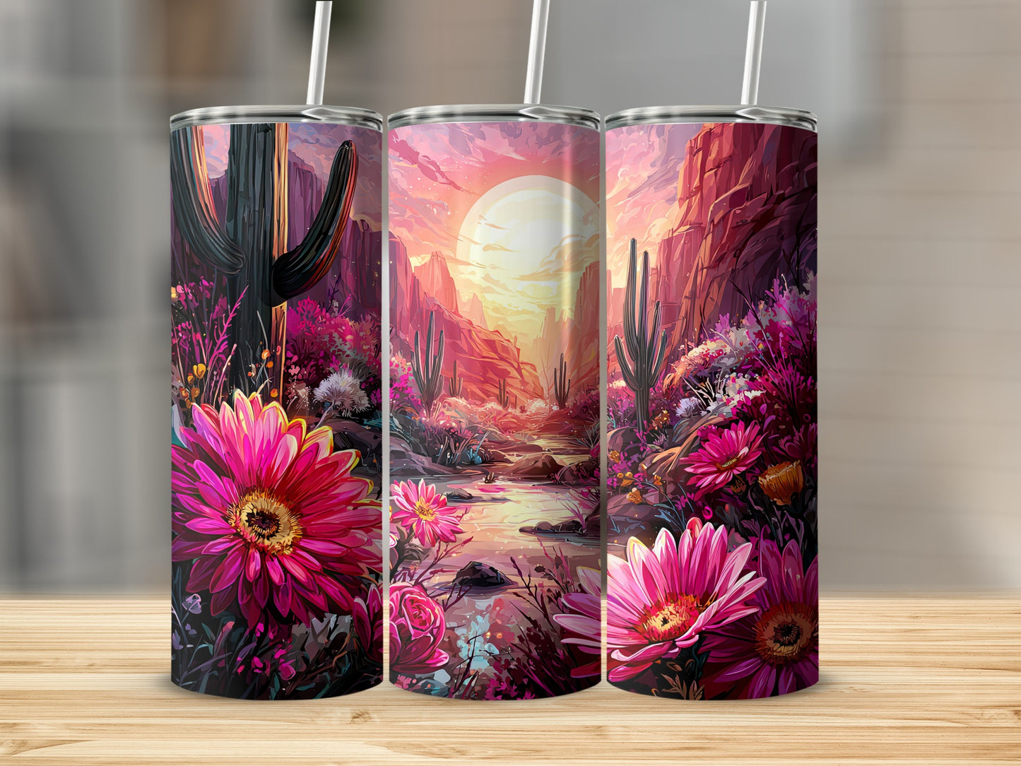 Desert Sunset Cactus and Flowers Tumbler product