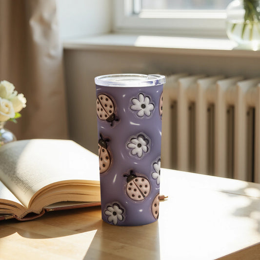 Purple Ladybug and Flower Design Tumbler Cup