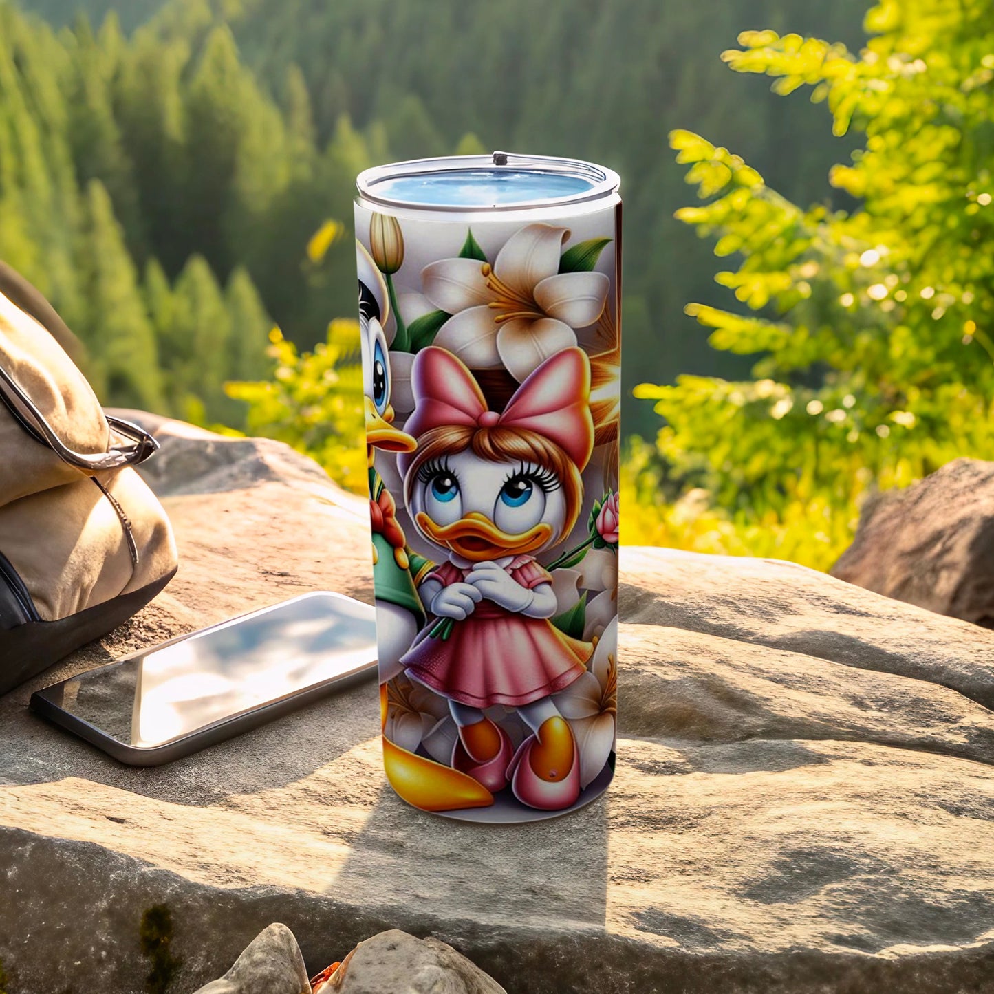 Colorful Character Printed Tumbler with Scenic Background
