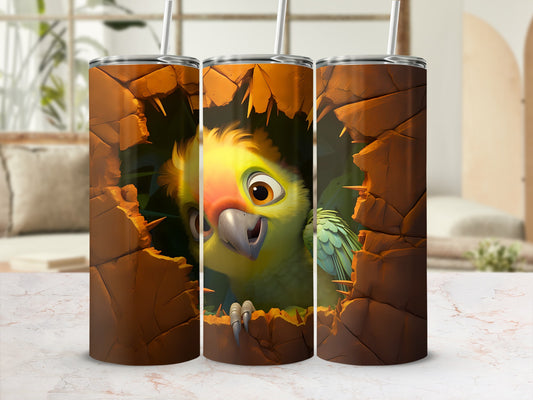 Vibrant Cartoon Parrot Cracked Shell Design Tumbler Product