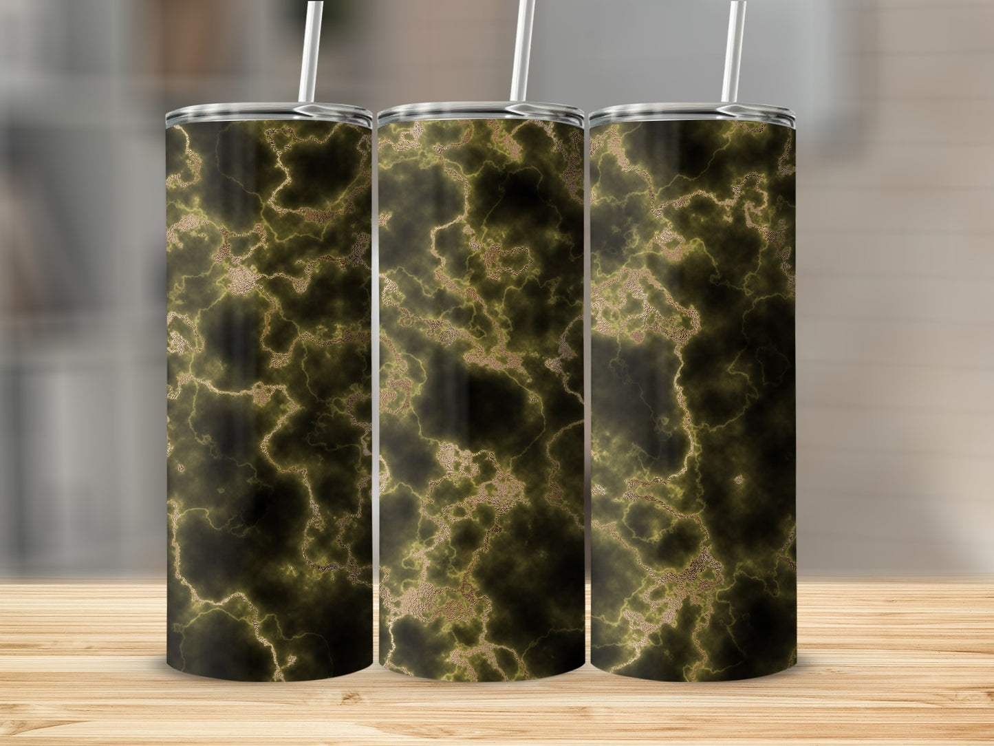 Elegant Gold Veins on Dark Green Textured Look Tumblers
