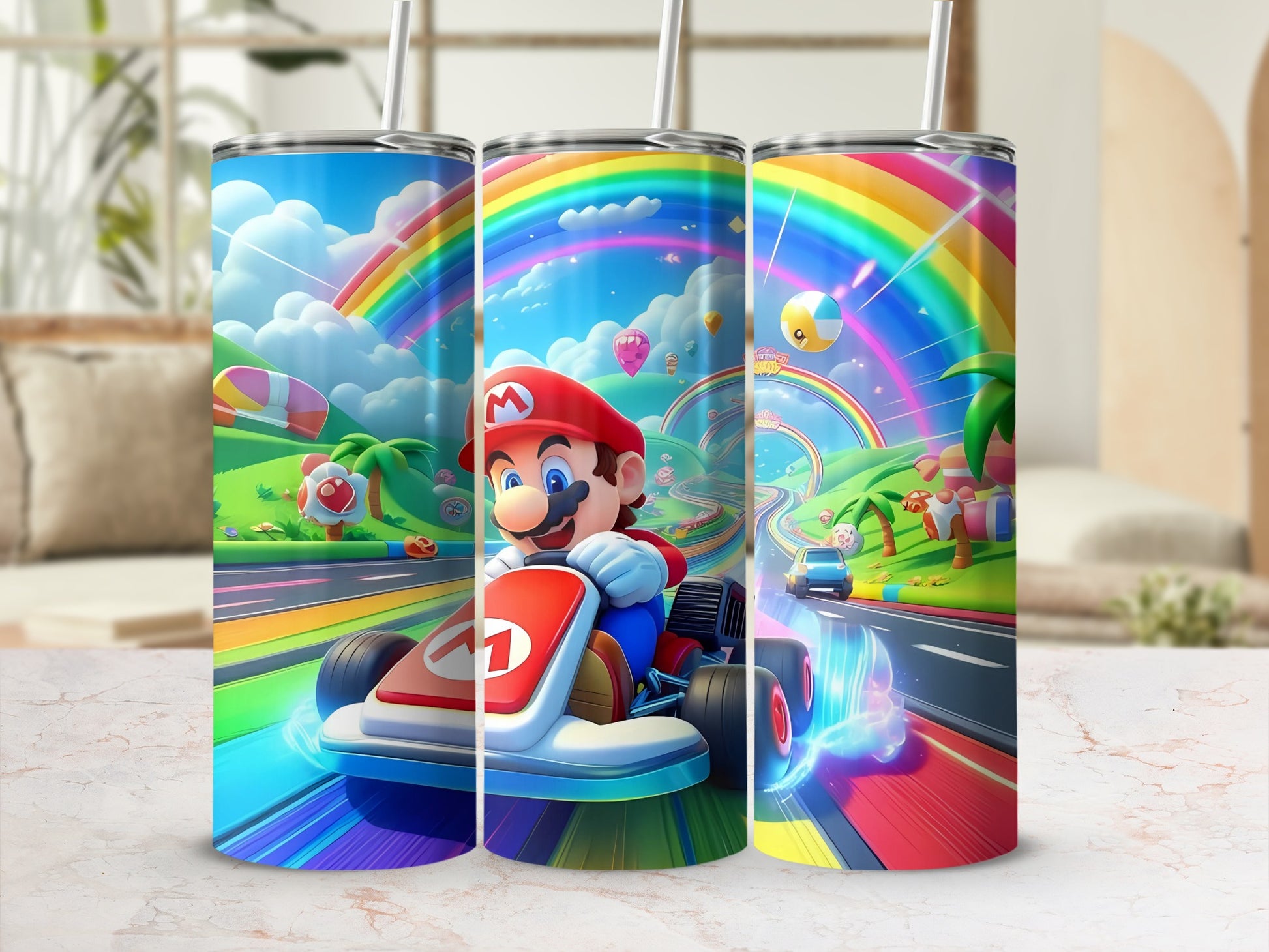Colorful Rainbow Road Mario Kart Tumbler Product