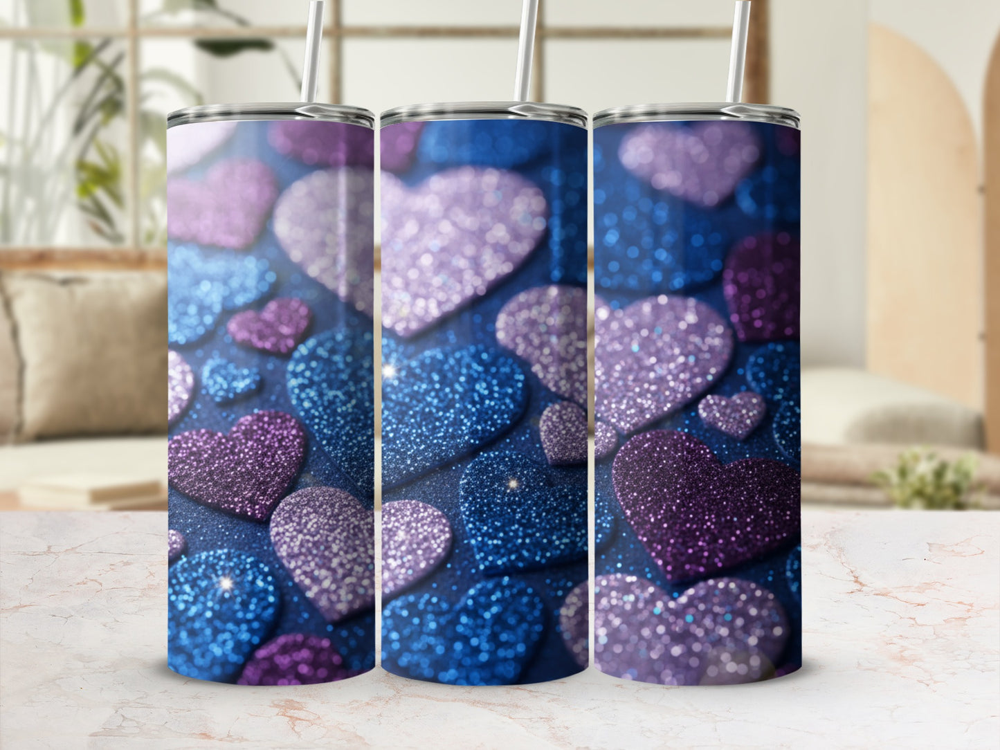 Sparkling Heart Glitter Pattern Tumbler Drinkware