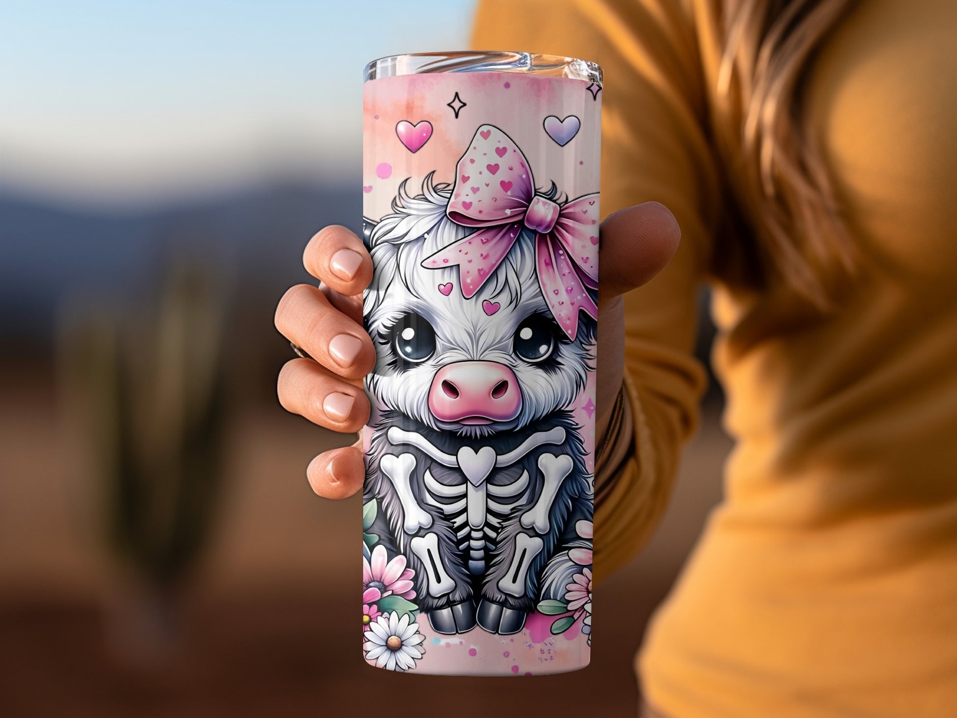 Cute Skeleton Piggy Tumbler with Pink Bow Design