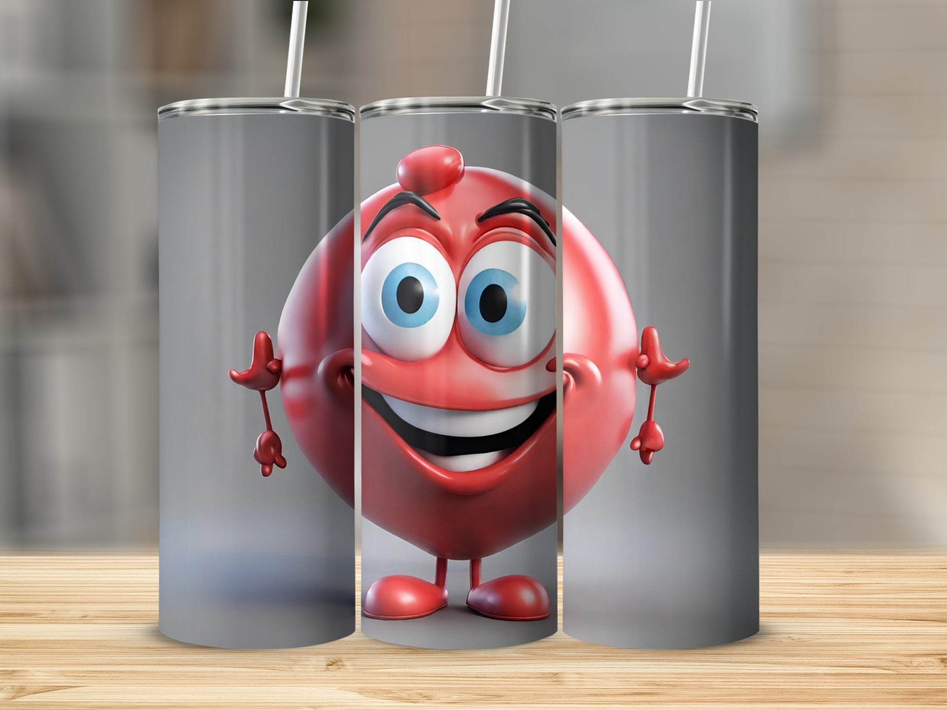 Cute Round Character Design Skinny Tumbler Cup