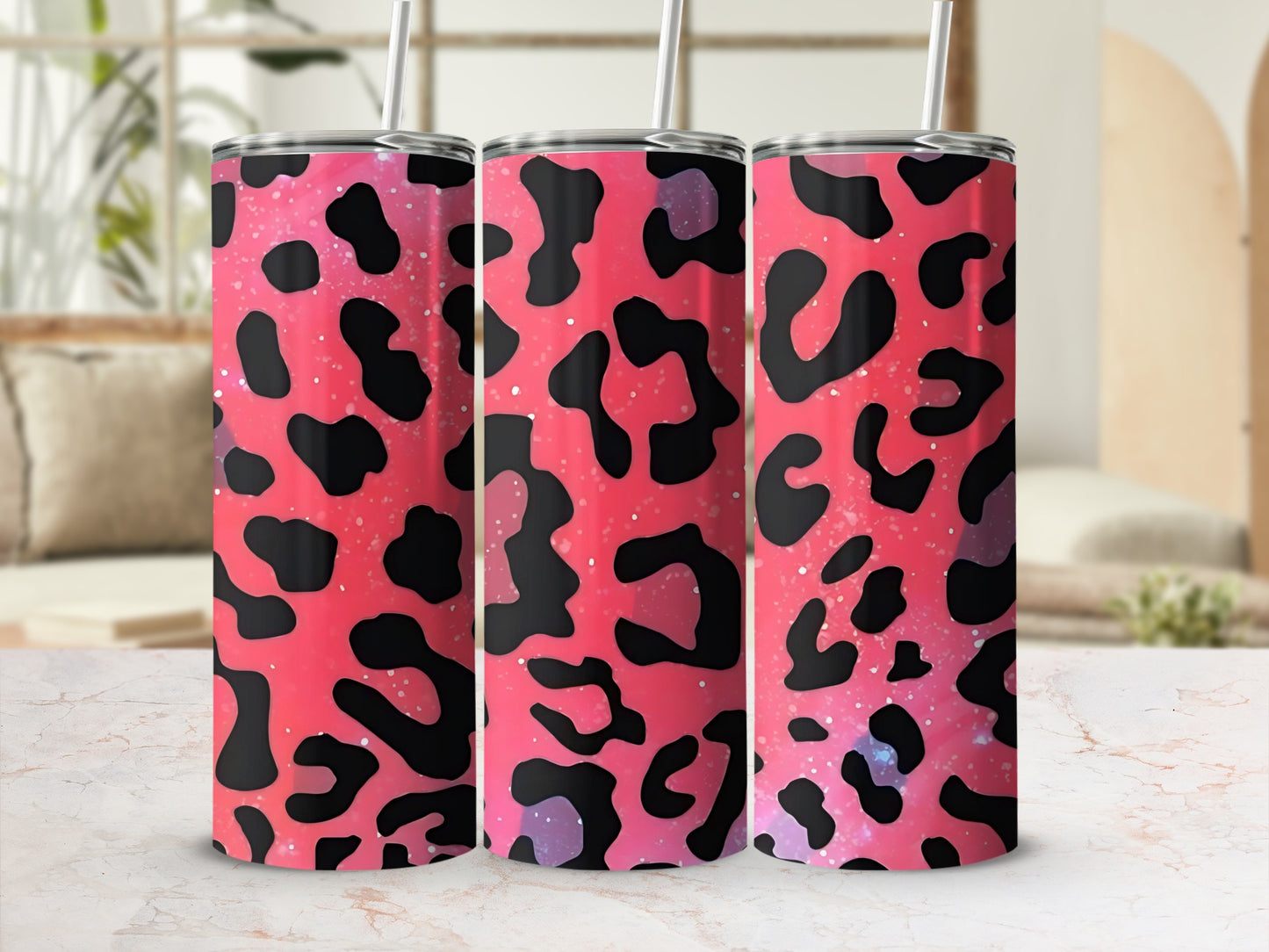 Vibrant Pink Leopard Print Tumbler Cup Design