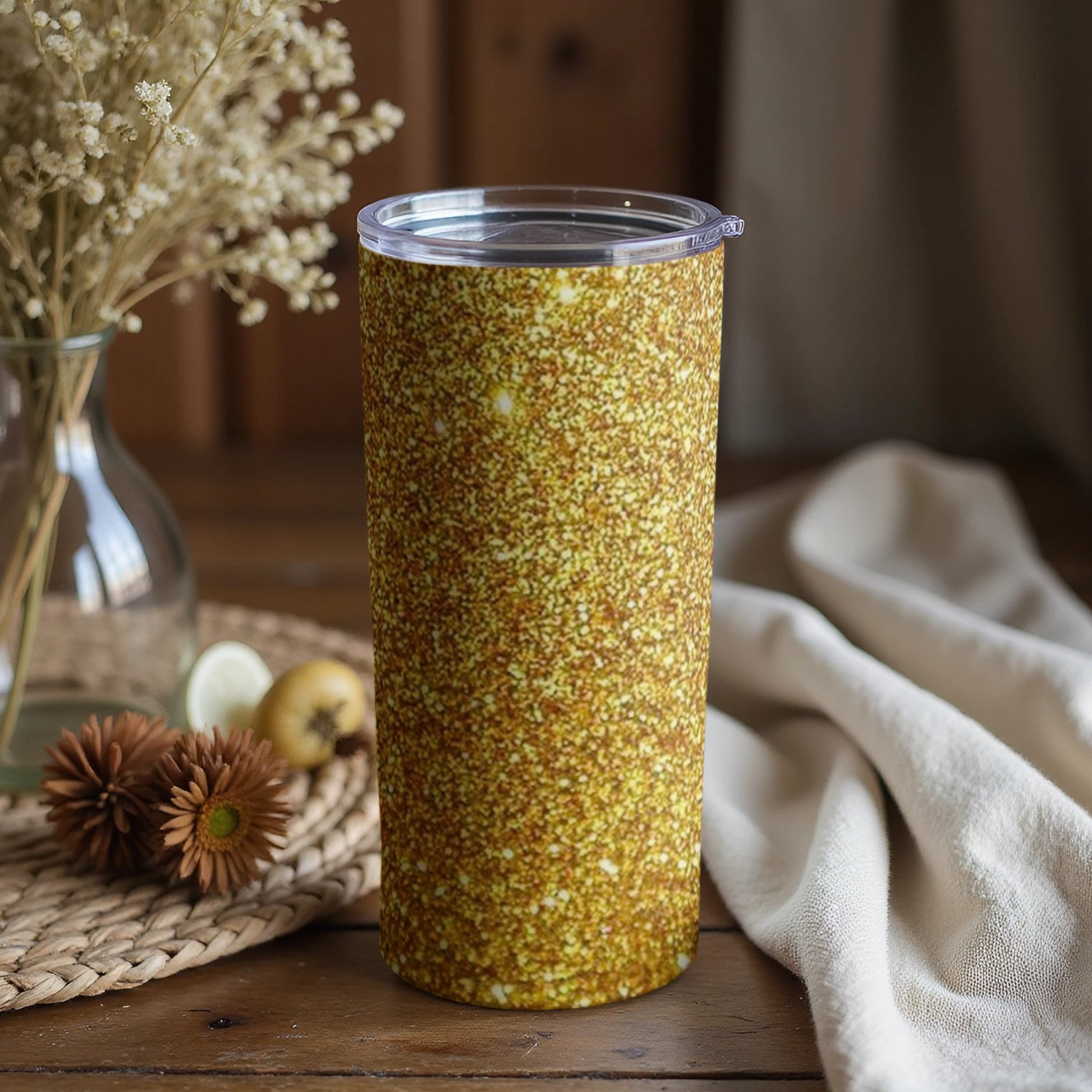 Glittery Golden Tumbler for Stylish Beverages Cup