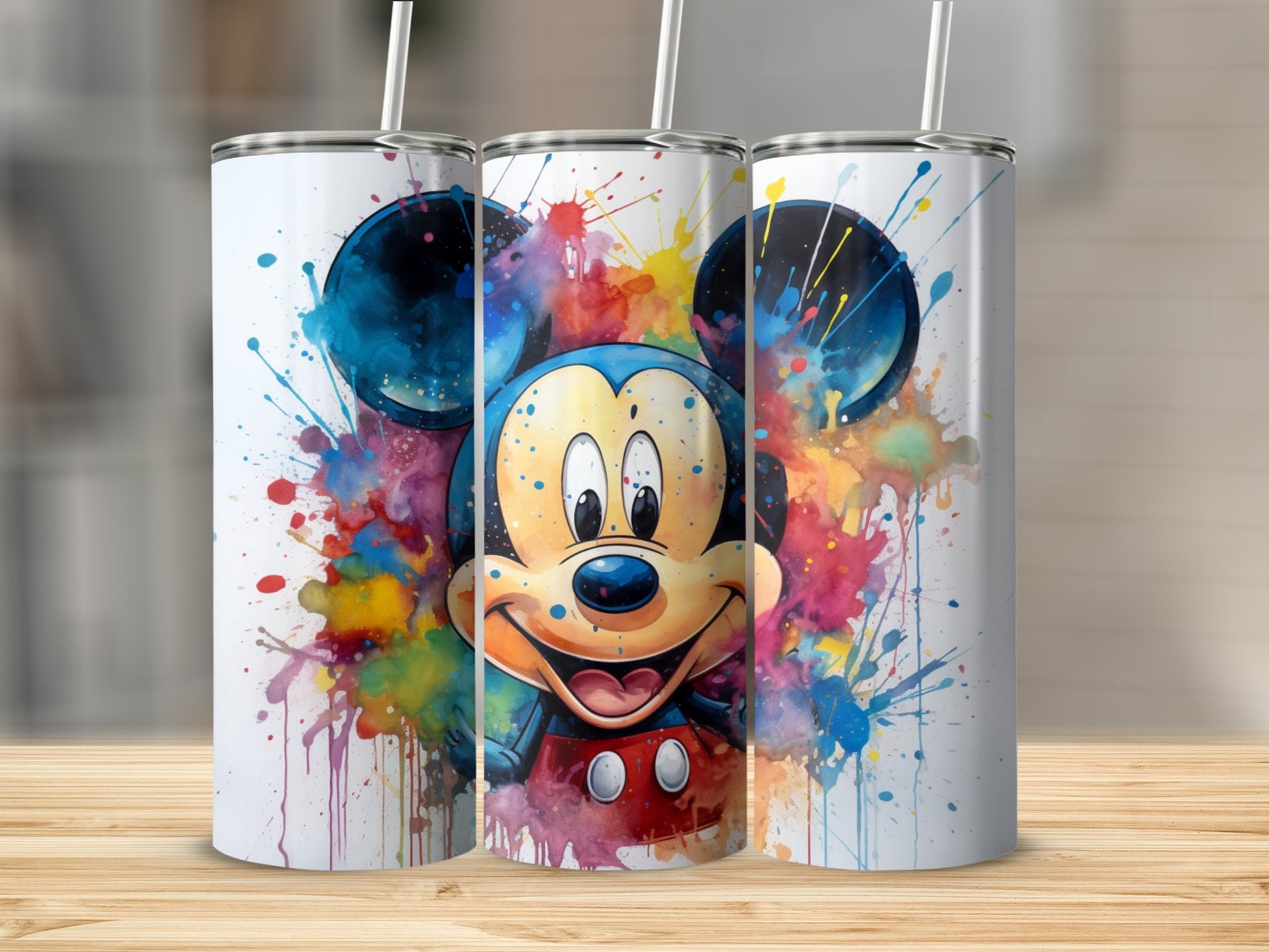 Colorful Splash Mickey Mouse Stainless Steel Tumbler