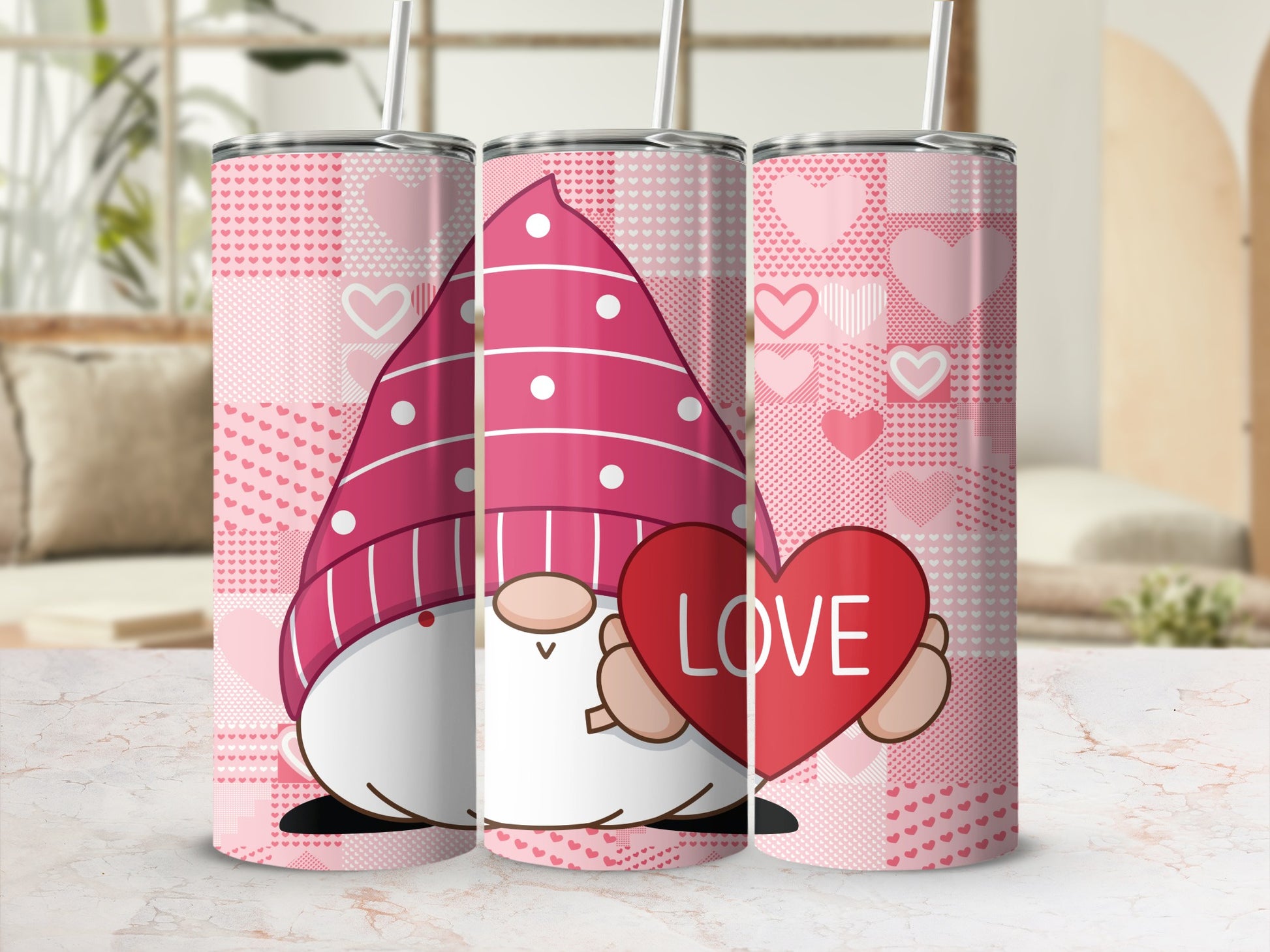 Cute Gnome Holding Heart Love Themed Tumbler