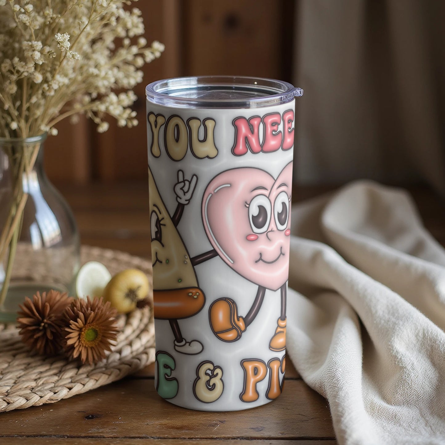 You Need Love And Pizza Cartoon Insulated Tumbler