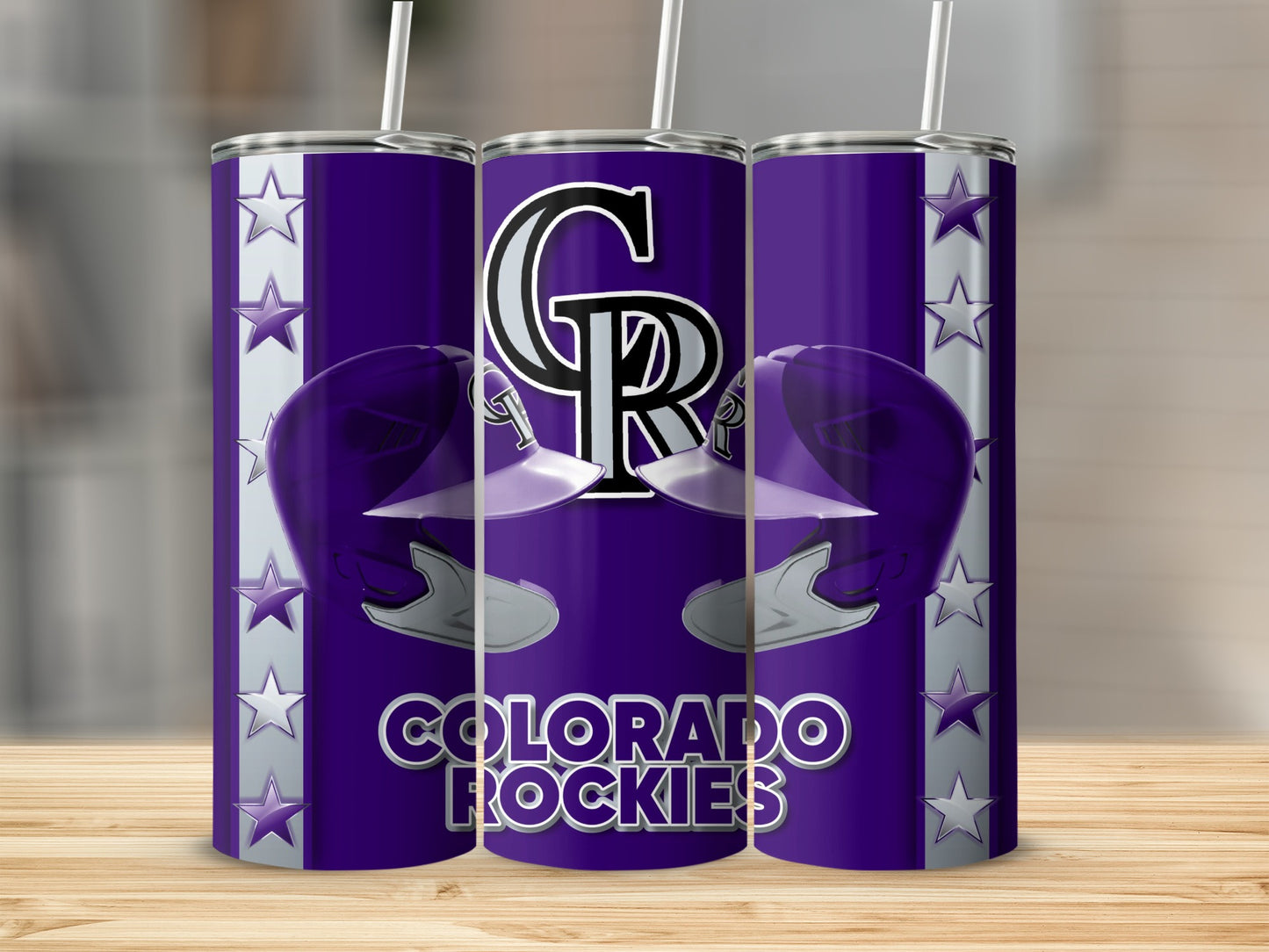 Colorado Rockies Baseball Helmets On Purple Star Design Tumblers