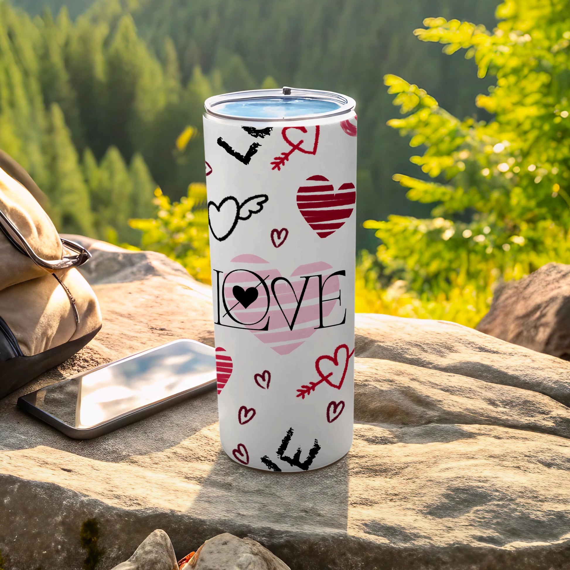 White Tumbler LOVE Hearts Arrows Pink Black Red product type