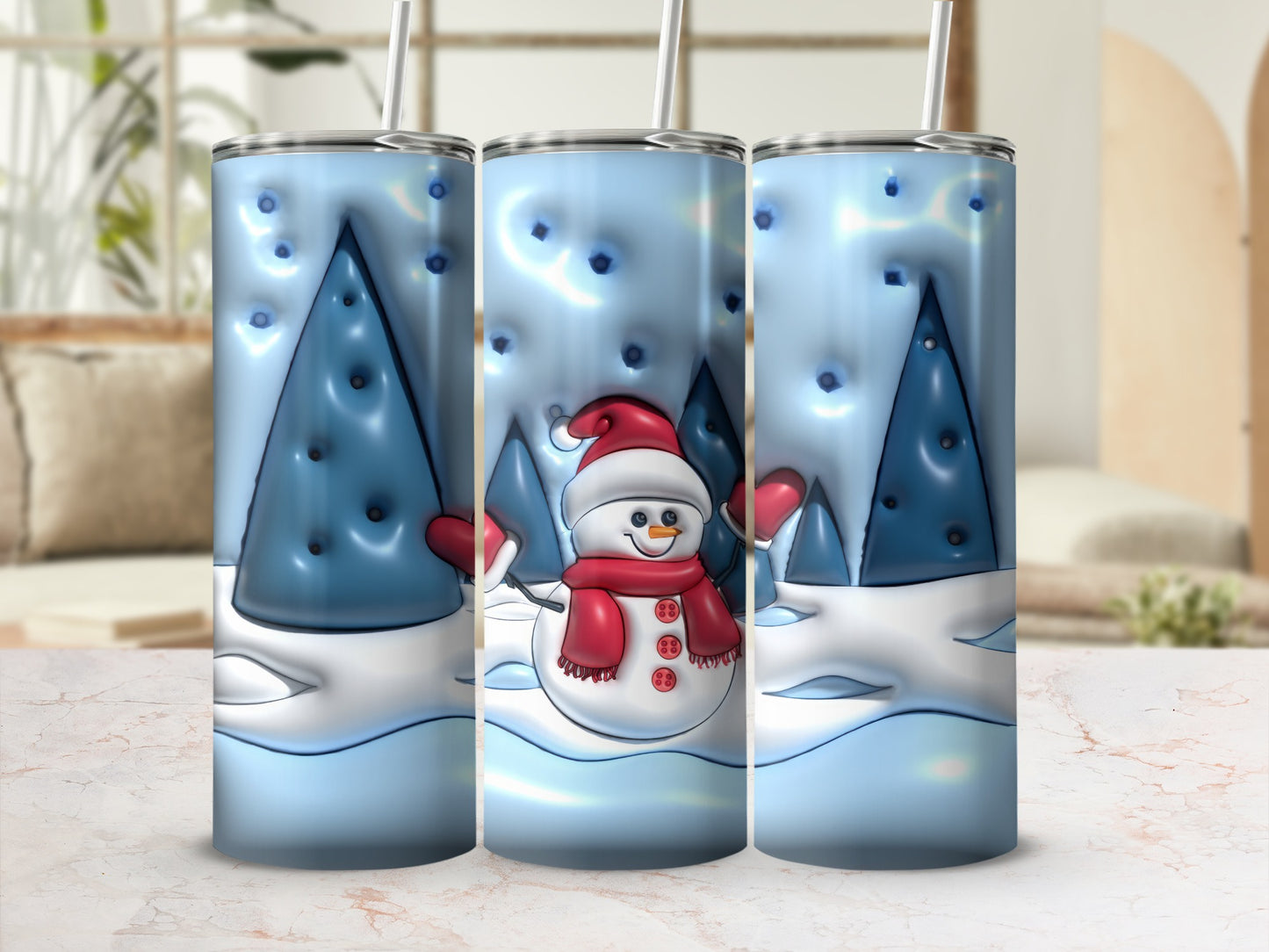 Snowman and Christmas Trees Themed Tumbler Cups