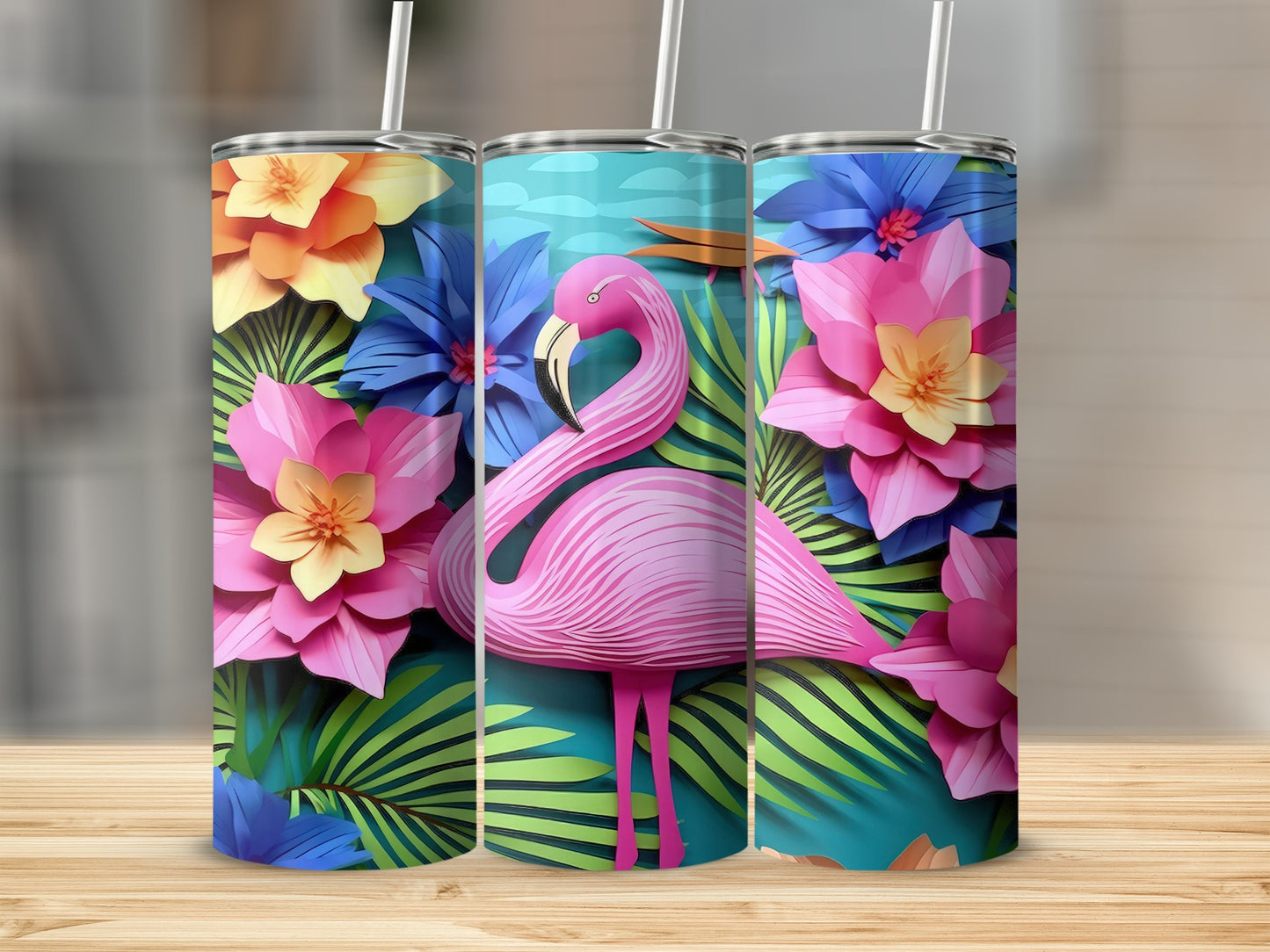 Tropical Flamingo and Flowers Tumbler Product