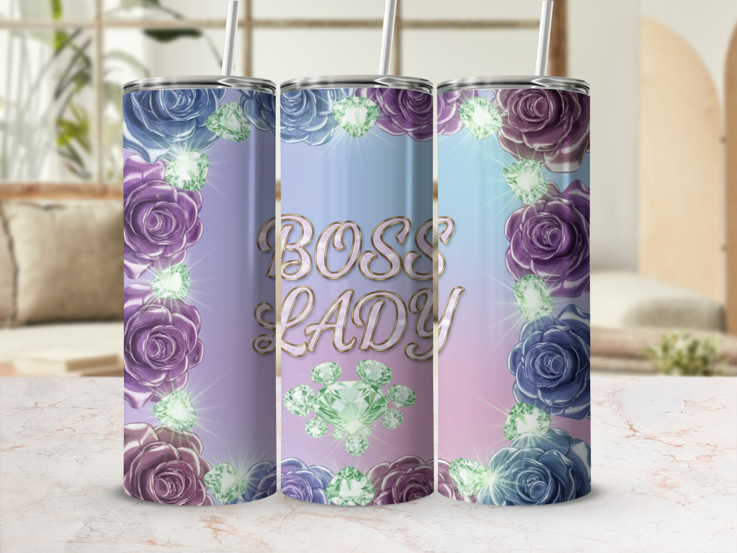 Boss Lady Floral Design Tumbler with Straw