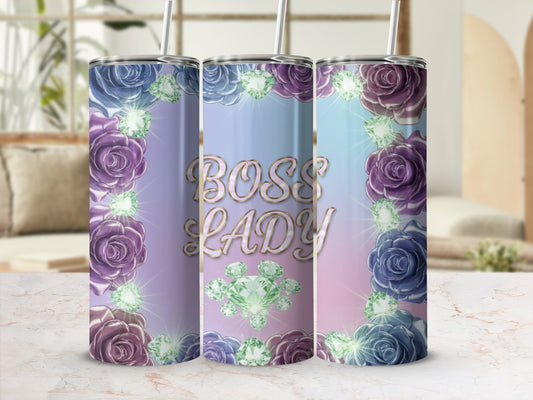 Boss Lady Floral Design Tumbler with Straw