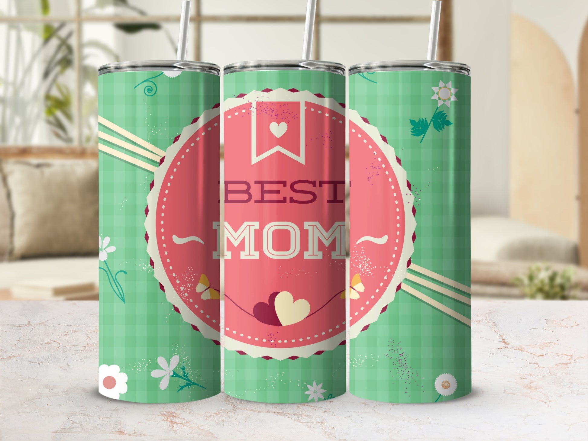 Best Mom Floral Design Insulated Tumbler Cup