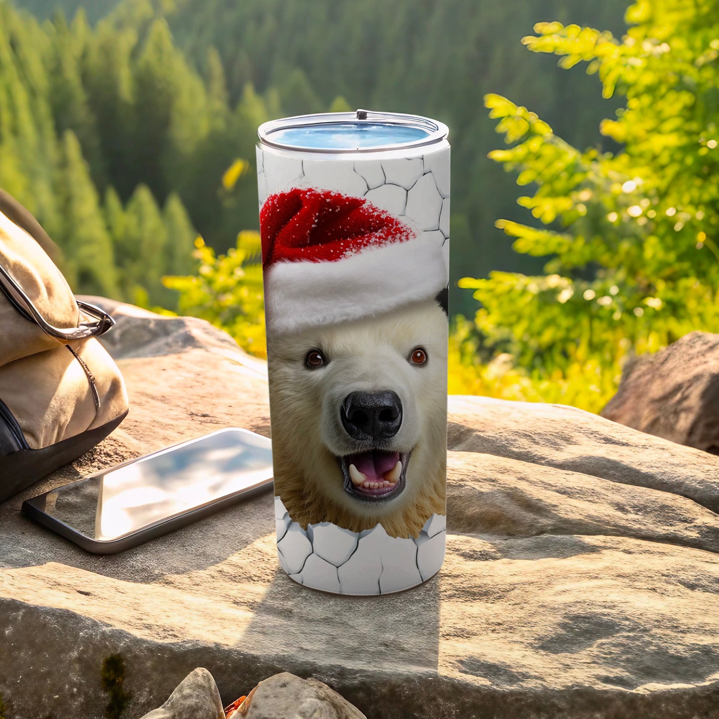 Polar Bear Wearing Santa Hat Tumbler Holiday Product