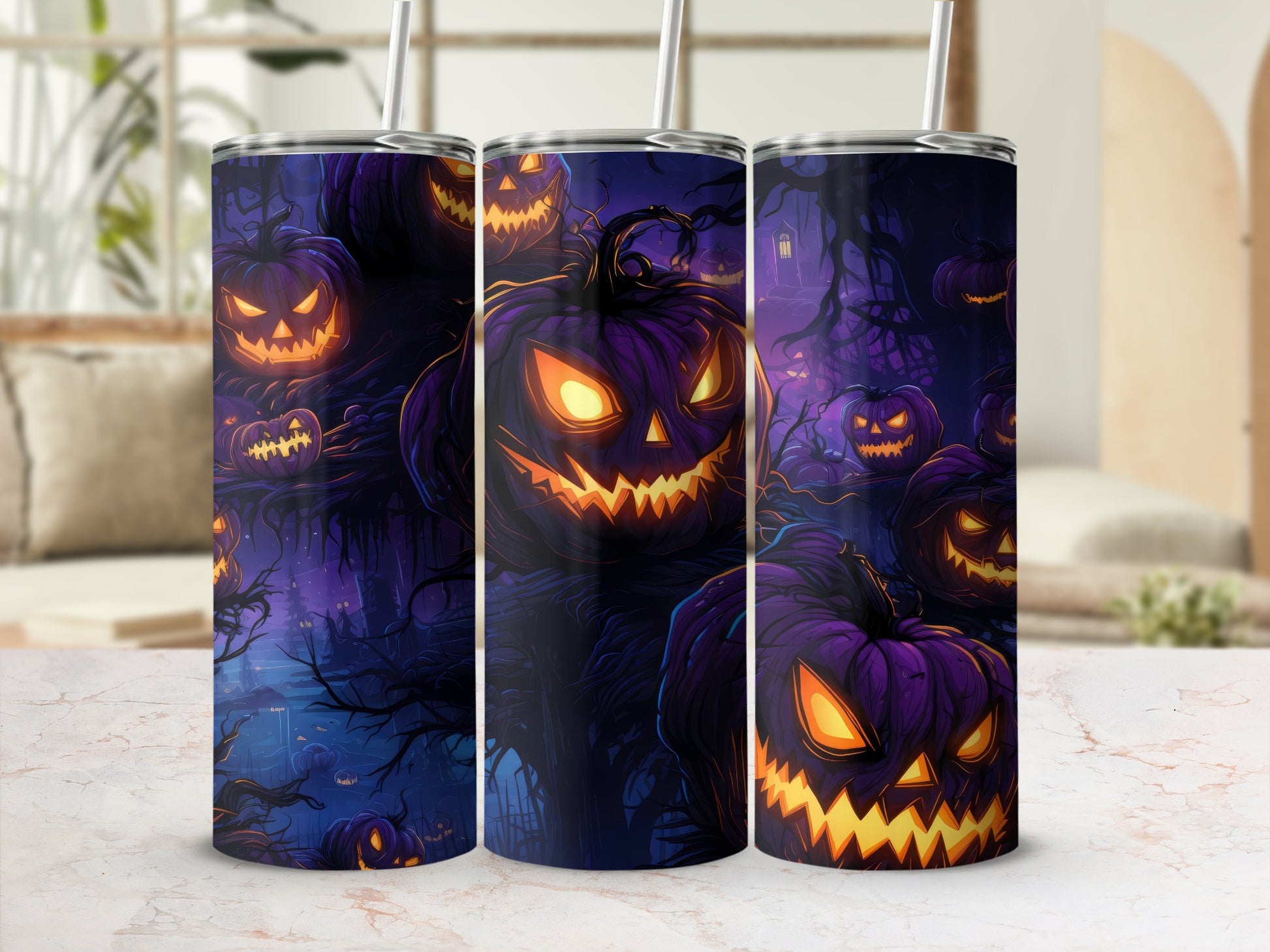 Spooky Halloween Pumpkin Tumbler with Straw Halloween Decor