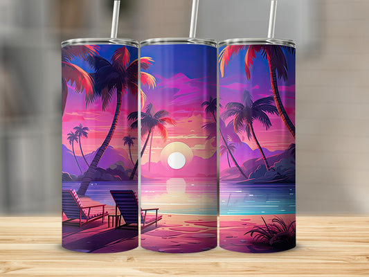 Tropical Sunset Beach Scene Tumbler for Summer