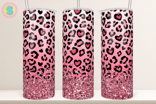 Pink Glitter and Cheetah pattern tumbler
