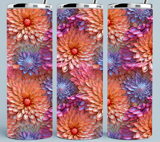 Purple and Peach Dahlia flower tumbler