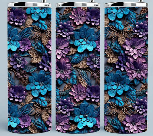 Purple Teal and Gold Paper Flower Tumbler