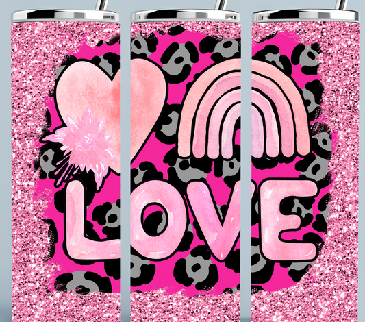 Pink Glitter Heart Love Leopard tumbler