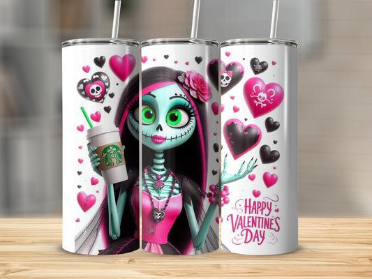 Happy Valentine's Day Skeleton Themed Tumbler