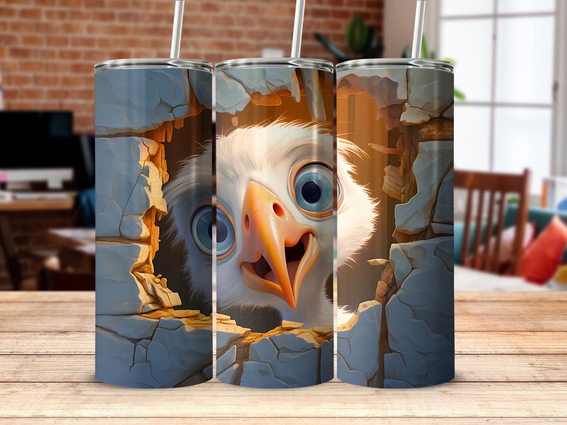 Cute Funny Bird Peeking Cracked Stone Wall Tumbler product type