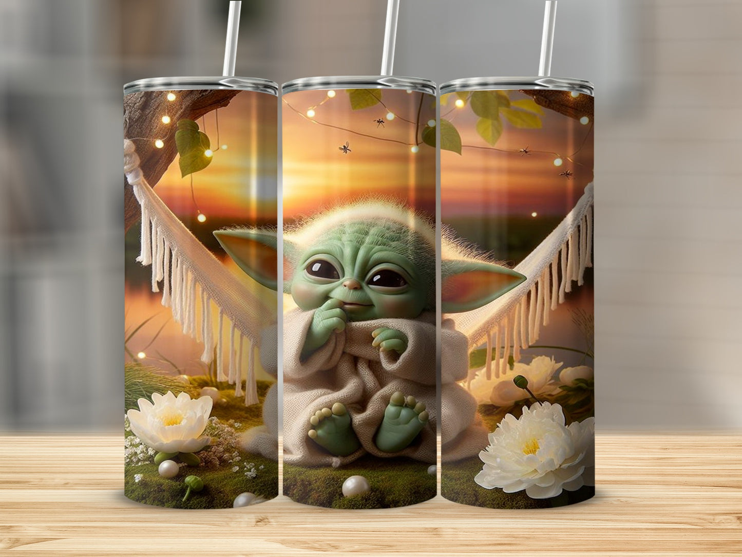 Adorable Green Alien Character on a Swing Tumbler