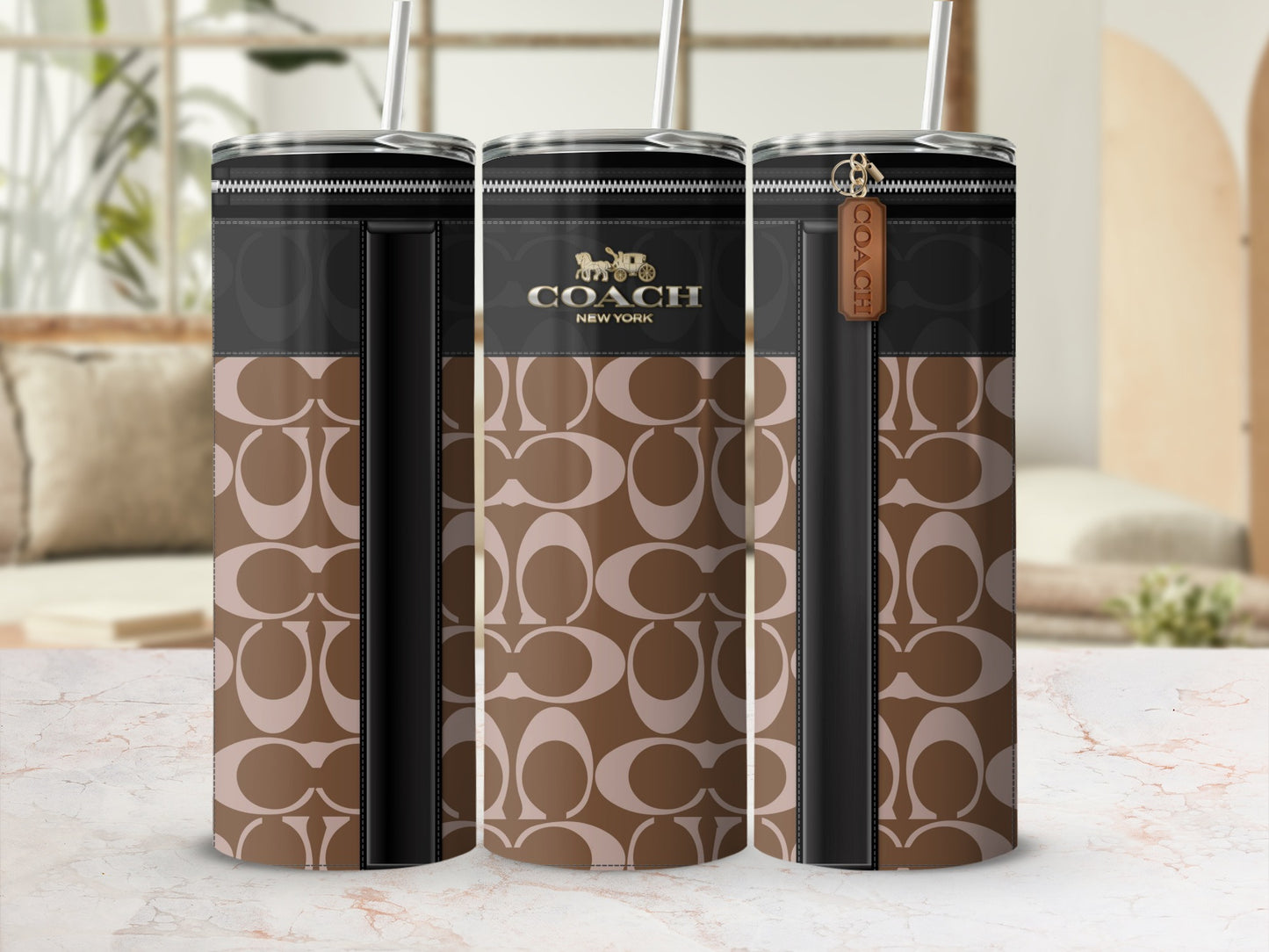 Stylish Brown and Black Coach New York Design Tumbler